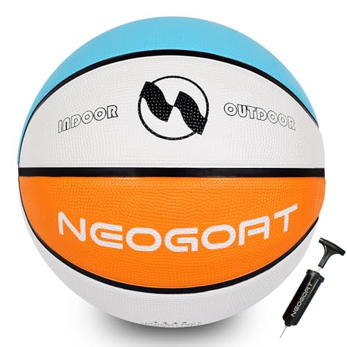 NEOGOAT Size 5 Kids Youth Basketball 27.5",Durable High-Bounce Thickened Rubber Youth 27.5" Basketball Size 5 for in & Outdoor Play, for Boys & Girls Ages 4-10 (Deflated,with Pump) - Image 2
