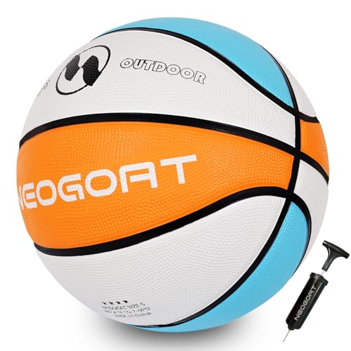 NEOGOAT Size 5 Kids Youth Basketball 27.5",Durable High-Bounce Thickened Rubber Youth 27.5" Basketball Size 5 for in & Outdoor Play, for Boys & Girls Ages 4-10 (Deflated,with Pump) - Image 1