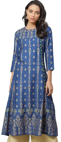 Yash Gallery Women's Rayon Floral Print Anarkali Kurta (US, Alpha, X-Small, Regular, Regular, Blue) - Image 1