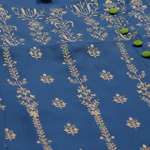 Yash Gallery Women's Rayon Floral Print Anarkali Kurta (US, Alpha, X-Small, Regular, Regular, Blue) - Image 5
