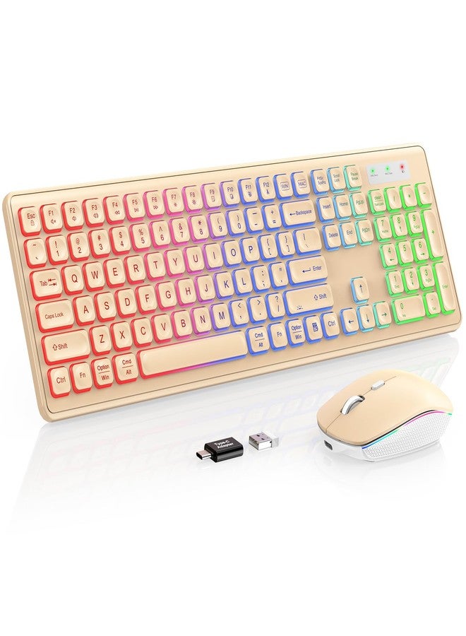 Trueque Wireless Keyboard and Mouse Combo - RGB Backlit, Rechargeable & Light Up Letters, Full-Size, Ergonomic Tilt Angle, Sleep Mode, 2.4GHz Quiet Keyboard Mouse for Mac, Windows, Laptop, PC - Image 1