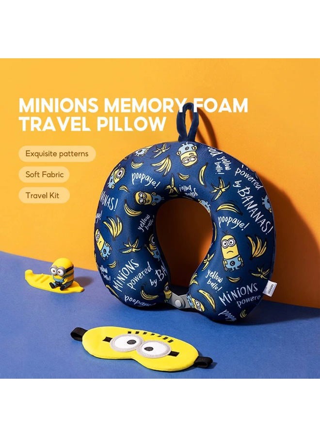 Miniso Minions Travel Neck Pillow with Eye Mask, Cute Cartoon 100% Memory Foam Neck Support Pillow, Lightweight Travelling Pillow Set for Airplane, Car and Home Use - Image 4