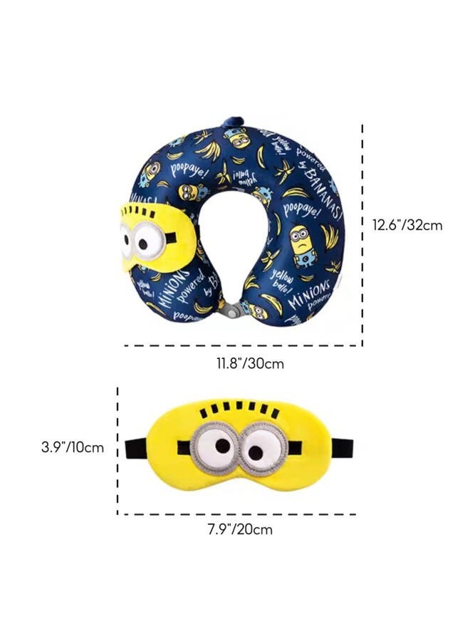 Miniso Minions Travel Neck Pillow with Eye Mask, Cute Cartoon 100% Memory Foam Neck Support Pillow, Lightweight Travelling Pillow Set for Airplane, Car and Home Use - Image 2
