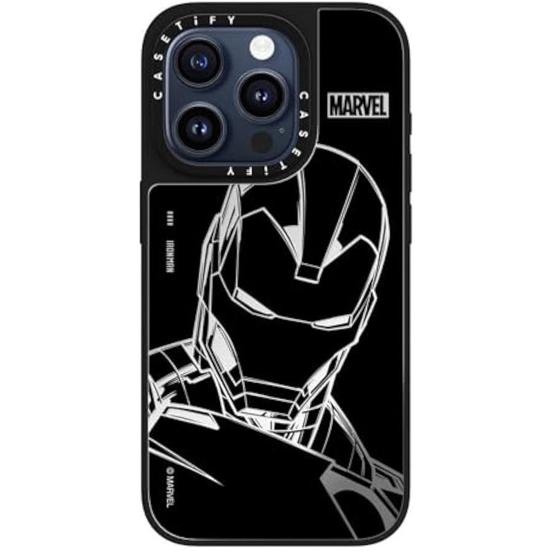 كاستيفي كاسيتي جراب ايفون 15 برو من ميرور 【ايرون مان كو-لاب/عاكس/ حماية من السقوط بطول 5 قدم/ متوافق مع ماج سيف】 - ايرون مان - اسود - فضي على اسود - Image 1