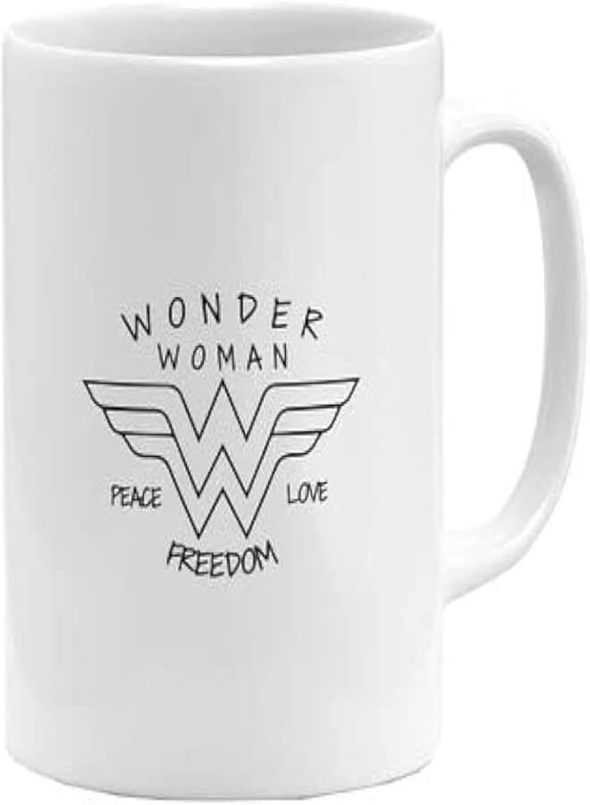 RYN PRINTED DESIGN Wonder Woman Classic Logo Printed Coffee Mug White/Black 11ounce