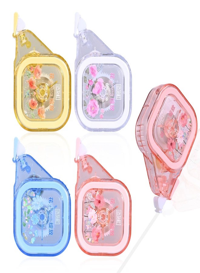 Temiary 4 Pcs White Smooth Pull Out Correction Tape, Quick Dry Applicator for Instant Corrections, Aesthetic Flower Pattern Correction Tapes for Students School Office Supplies (Transparent Flowers) - Image 1