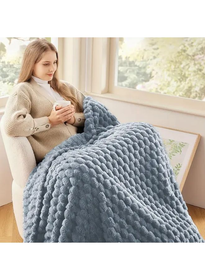 Blue Mink Plush Blanket 59x79 Inches All Season Cozy Soft Throw for Couch Bed Travel - Image 4