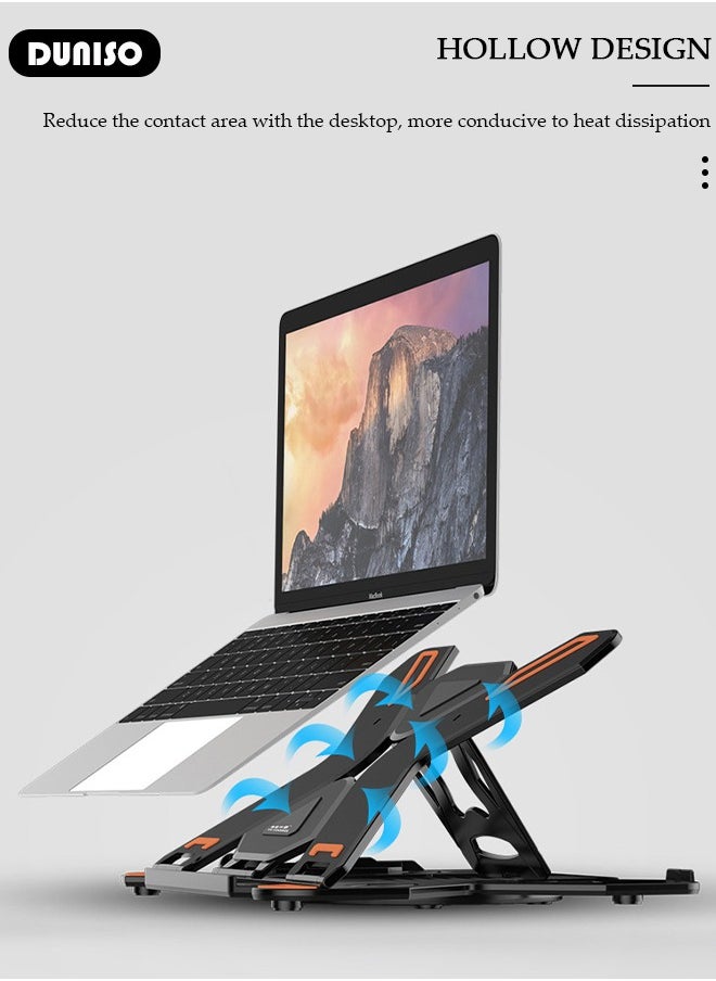 Laptop Stand for Desk, Portable Adjustable Laptop Holder for Relieve Cervical Fatigue, Foldable Computer Stand with 360° Rotating Base and Phone Stand, Ergonomic Ventilated Cooling Notebook Stand for MacBook Air, Tablet