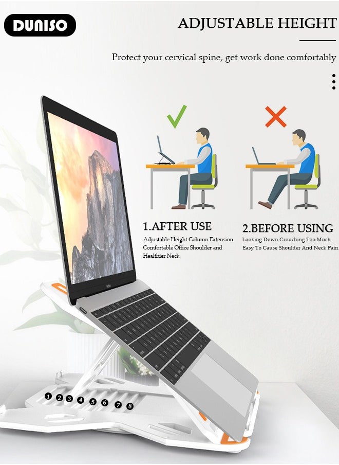 Laptop Stand for Desk, Portable Adjustable Laptop Holder for Relieve Cervical Fatigue, Foldable Computer Stand with 360° Rotating Base and Phone Stand, Ergonomic Ventilated Cooling Notebook Stand for MacBook Air, Tablet