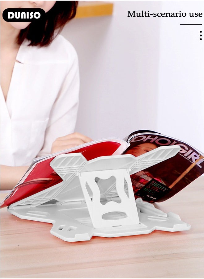 Laptop Stand for Desk, Portable Adjustable Laptop Holder for Relieve Cervical Fatigue, Foldable Computer Stand with 360° Rotating Base and Phone Stand, Ergonomic Ventilated Cooling Notebook Stand for MacBook Air, Tablet