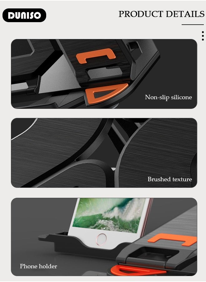 Laptop Stand for Desk, Portable Adjustable Laptop Holder for Relieve Cervical Fatigue, Foldable Computer Stand with 360° Rotating Base and Phone Stand, Ergonomic Ventilated Cooling Notebook Stand for MacBook Air, Tablet