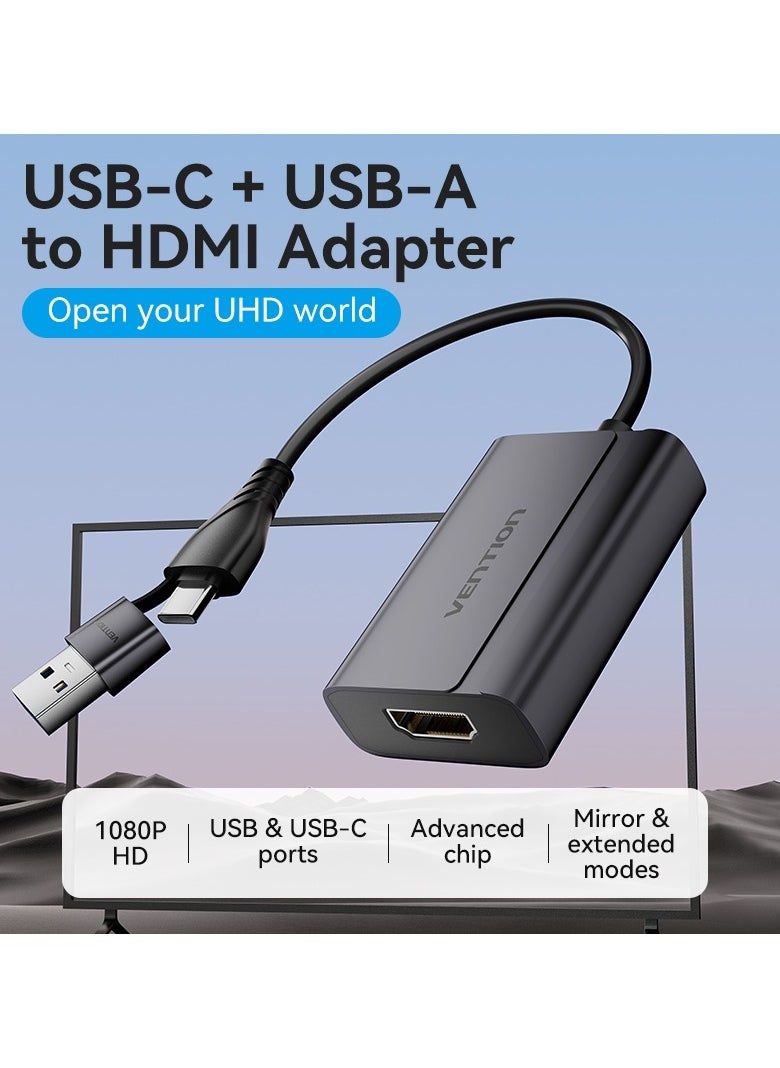 VENTION Vention USB-C + USB-A to HDMI Adapter 0.15M Gray Aluminium Alloy Type  - Image 1