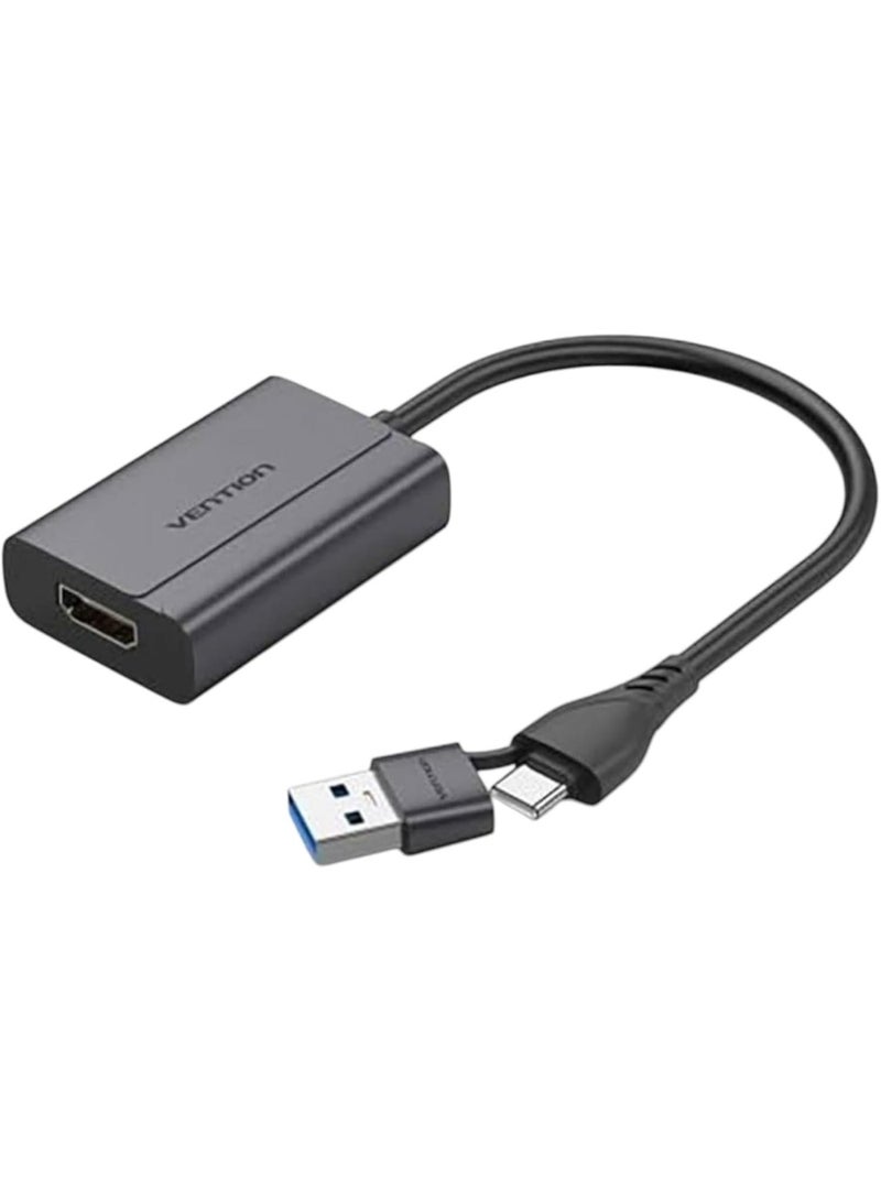 Vention USB C + USB A to HDMI Adapter 1080P@60Hz HD Display Dual Interface – 0.15M Gray Aluminum Alloy Portable & Durable – Compatible with Windows & macOS - Image 1