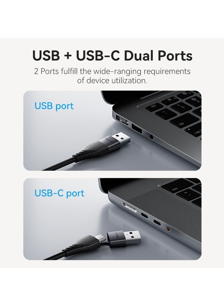 Vention USB C + USB A to HDMI Adapter 1080P@60Hz HD Display Dual Interface – 0.15M Gray Aluminum Alloy Portable & Durable – Compatible with Windows & macOS - Image 3