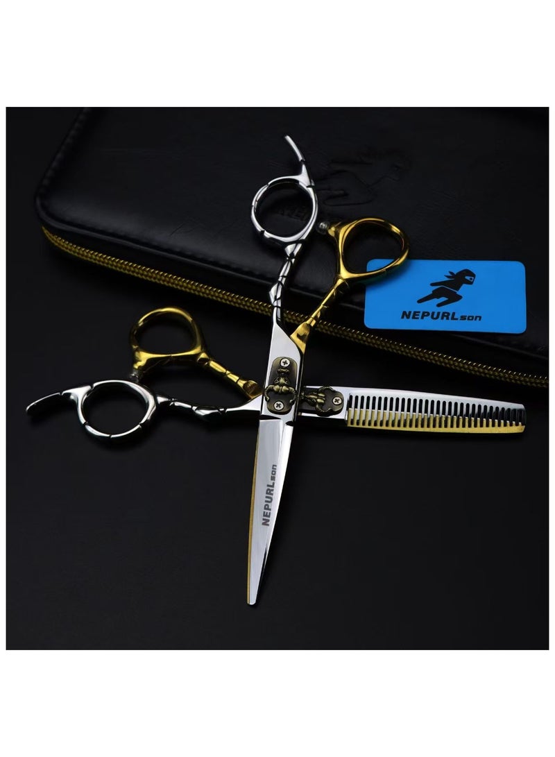 Generic NEPURLson Professional Hairdressing Scissors Bull Head Style Flat Scissors Thinning Scissors Set Color 6 Inch  - Image 1