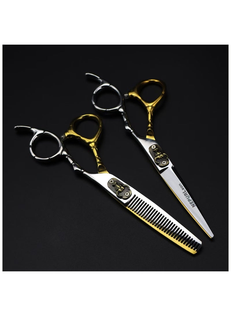 Generic NEPURLson Professional Hairdressing Scissors Bull Head Style Flat Scissors Thinning Scissors Set Color 6 Inch  - Image 3