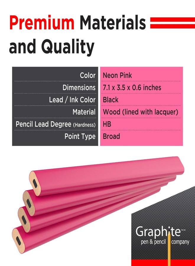 GRAPHITE Hard Lead Carpenter Pencils Bulk - (72) Pieces Lumber Wooden Pencil #2 (HB) - Neon Pink - Image 2