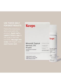 Keeps Extra Strength Minoxidil for Men Topical Hair Loss Aerosol Foam 5%, Hair Growth Treatment - 3 Month Supply, 3 X 2.11Oz Bottles - Thicker, Longer Hair - Slows Hair Loss And Promotes Hair Regrowth  - Image 2