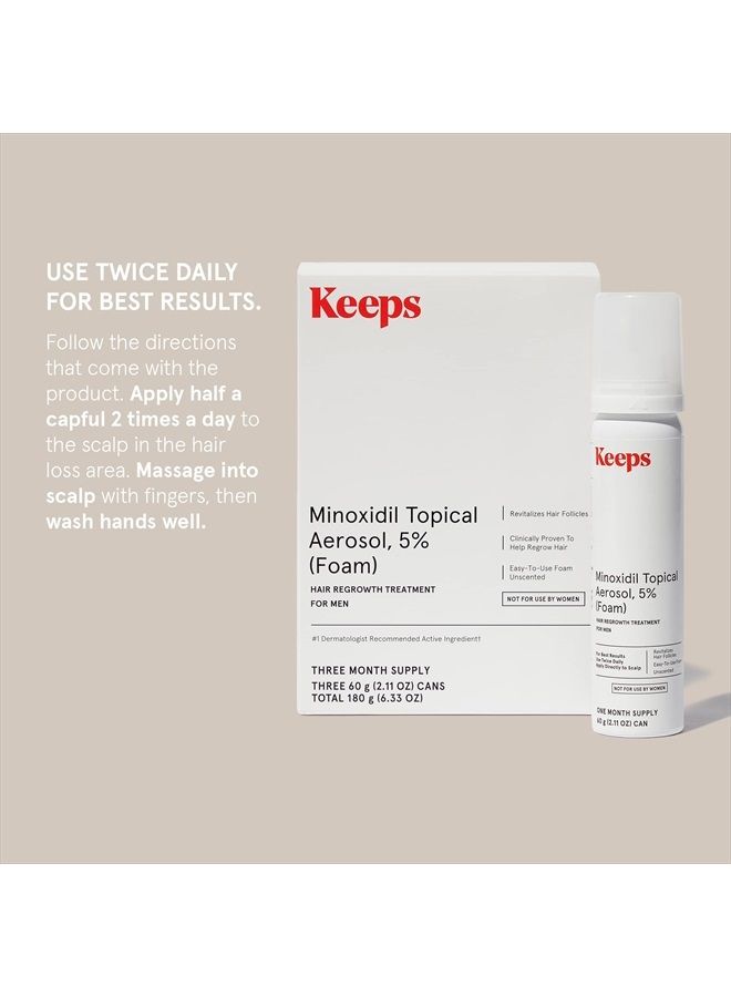 Keeps Extra Strength Minoxidil for Men Topical Hair Loss Aerosol Foam 5%, Hair Growth Treatment - 3 Month Supply, 3 X 2.11Oz Bottles - Thicker, Longer Hair - Slows Hair Loss And Promotes Hair Regrowth - Image 2