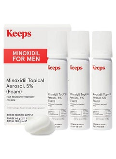 Keeps Extra Strength Minoxidil for Men Topical Hair Loss Aerosol Foam 5%, Hair Growth Treatment - 3 Month Supply, 3 X 2.11Oz Bottles - Thicker, Longer Hair - Slows Hair Loss And Promotes Hair Regrowth  - Image 1