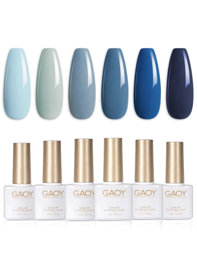 GAOY Blue Navy Gel Nail Polish Set 6 Colors Nude Gray Baby Blue Soak Off UV Light Cure Gel Polish Kit for Salon and Nail Art DIY at Home - Image 2