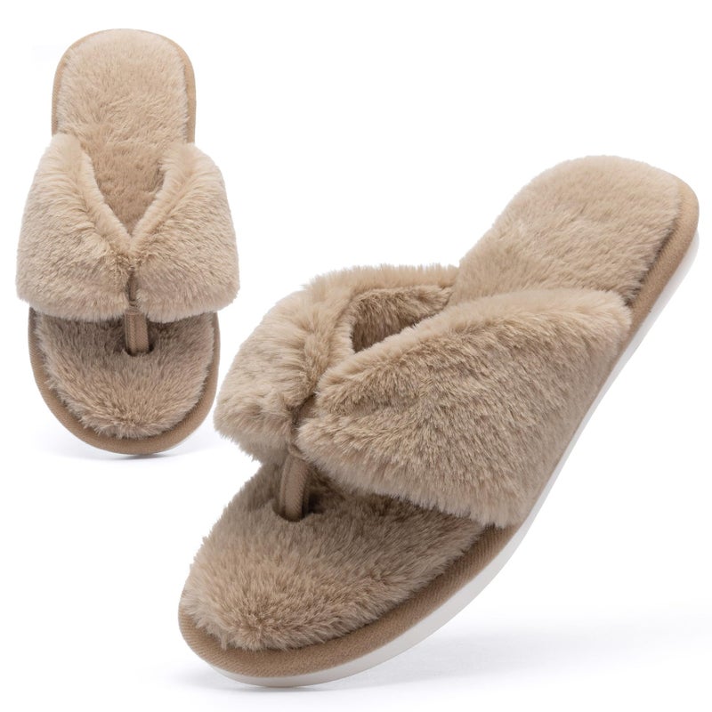 MAXTOP Fluffy House Slippers for Women Open Toe Cute Memory Foam Flip Flop Slippers Indoor Outdoor Soft Slides Shoes - Image 1