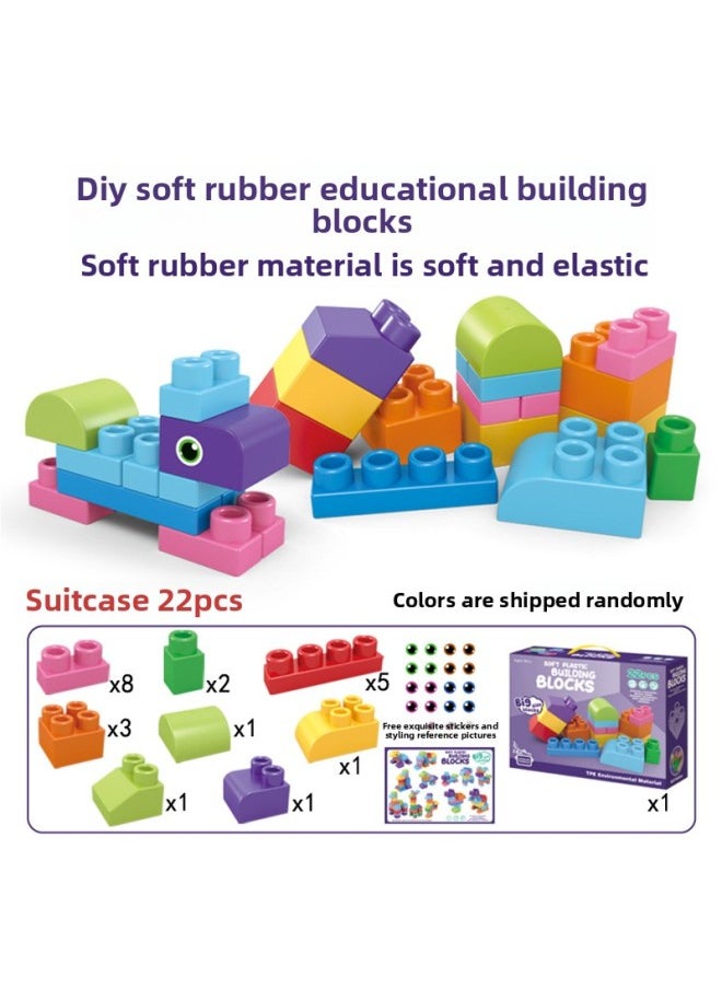 Children's Soft Rubber DIY Assembling Building Blocks Toy Soft Rubber Large Particle Building Blocks Early Education Educational Teether Toy-Color:Large Particle Soft Rubber Building Blocks (22PCS)  - Image 1