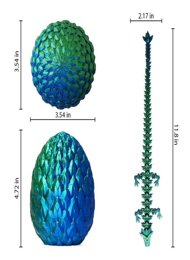 AUMEILLER 3D Printed Dragon,Easter Eggs,Easter Basket Stuffers for Teens,3D Printed Dragon with Egg,Fidget Eggs Gift for Kid,Easter Gifts for Boys Gorls(Laser Blue Green) - Image 2
