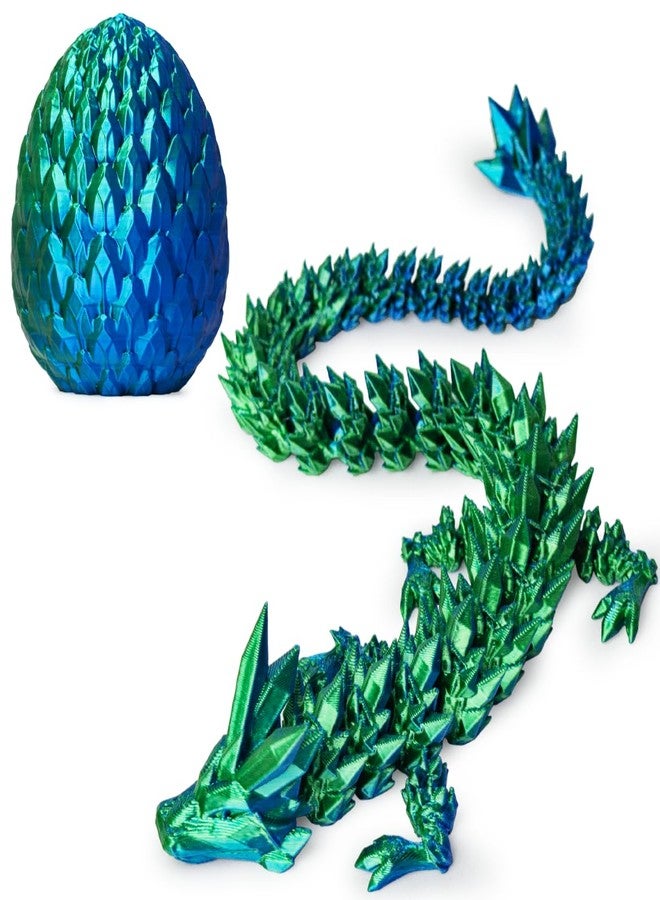 AUMEILLER 3D Printed Dragon,Easter Eggs,Easter Basket Stuffers for Teens,3D Printed Dragon with Egg,Fidget Eggs Gift for Kid,Easter Gifts for Boys Gorls(Laser Blue Green) - Image 1