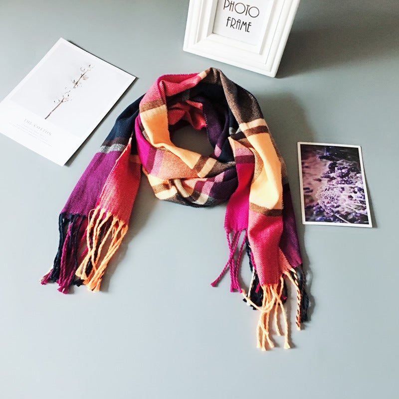 Children'S Plaid Scarf Baby Cashmere Thin Scarf Boys' Korean Style Scarf Girls' Scarf Kids Trendy - Image 1