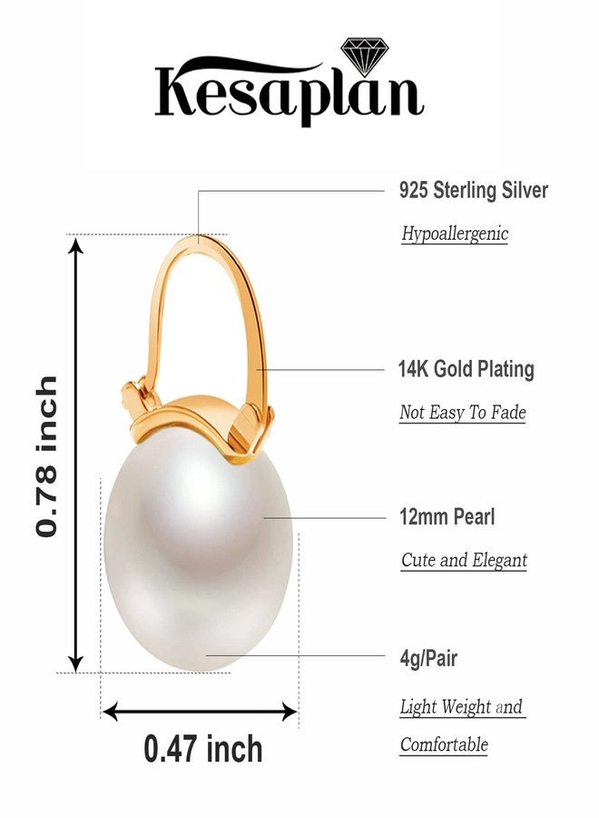 Kesaplan Pearl Earrings for Women Girls 14K Gold Plated Hypoallergenic Pearl Earrings 5A Cubic Zirconia Dangle Earrings Elegant Jewelry for Gifts - Image 2