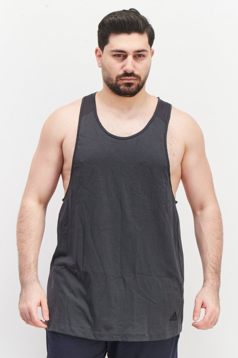 Adidas قميص يوغا رياضي بدون أكمام للرجال، رمادي غامق - Image 1