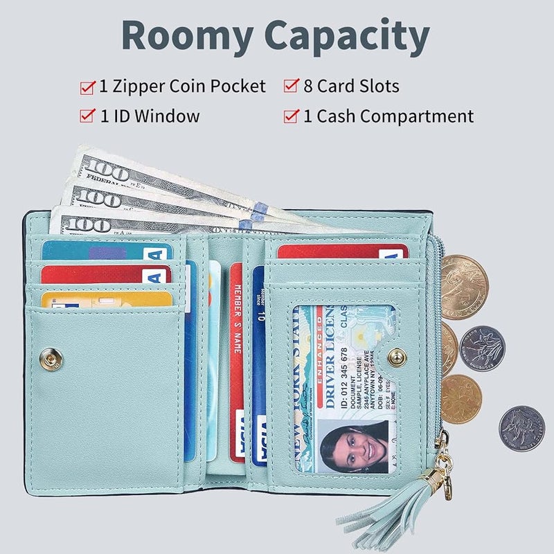 Gostwo Small Wallet for Women, Slim Bifold Credit Card Holder, Compact RFID Blocking Cash Wallet, Billfolds Thin Leather Zipper Pocket, Mini Wallet Gift for Ladies Teen Girls Travel with ID Window - Image 3