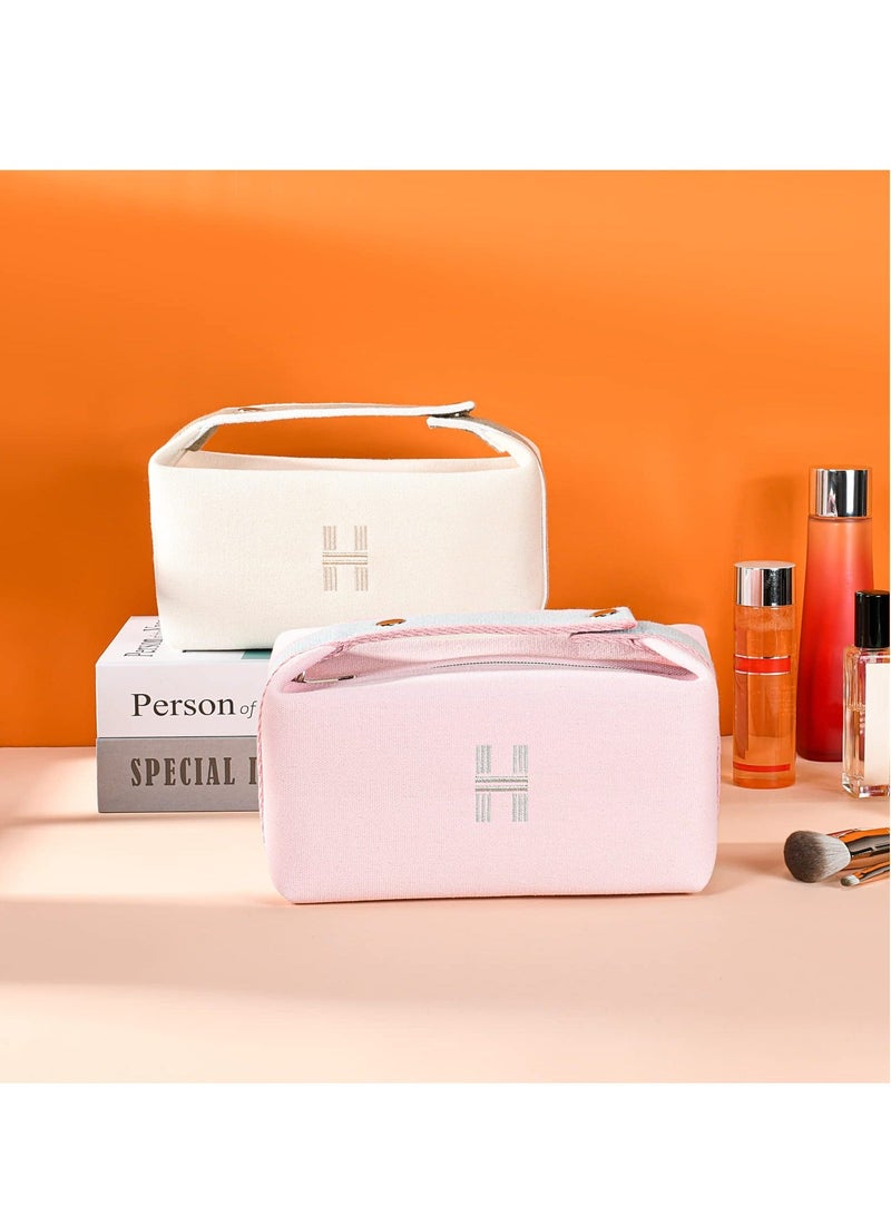 Y&D Makeup Bags, Large Capacity Travel Cosmetic Bag, Fashion Portable Canvas Bag with Handle and Divider, Organizer for Women (Pink) - Image 5