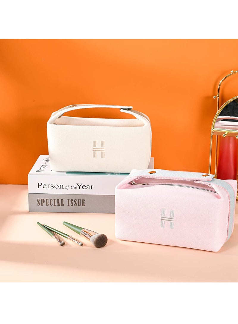 Y&D Makeup Bags, Large Capacity Travel Cosmetic Bag, Fashion Portable Canvas Bag with Handle and Divider, Organizer for Women (Pink) - Image 3