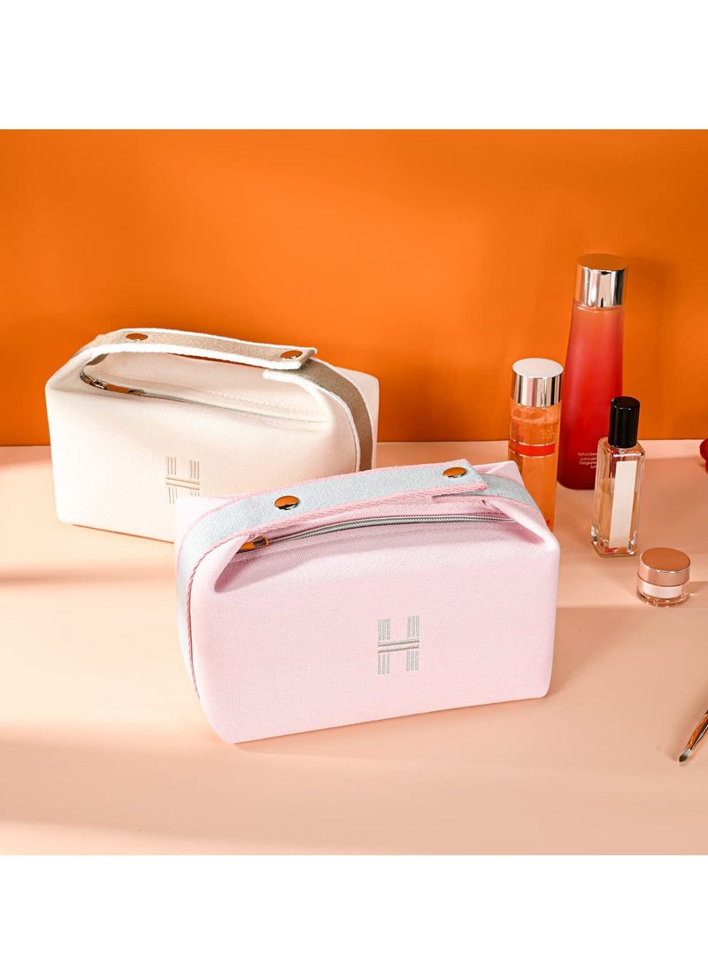 Y&D Makeup Bags, Large Capacity Travel Cosmetic Bag, Fashion Portable Canvas Bag with Handle and Divider, Organizer for Women (Pink) - Image 2