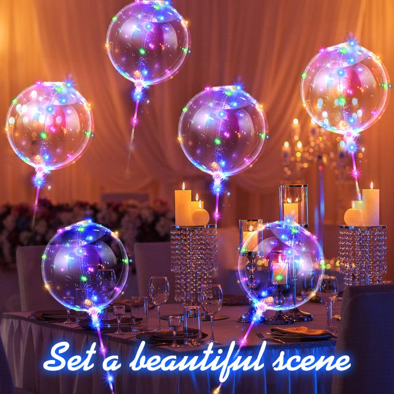 Vinsot 30 Pack LED Bobo Balloons Light Up Balloons Clear Helium Bubble Bobo Glow with String Lights for Parties Birthday Wedding Decoration(Multi Color Light 20 Inch) - Image 5