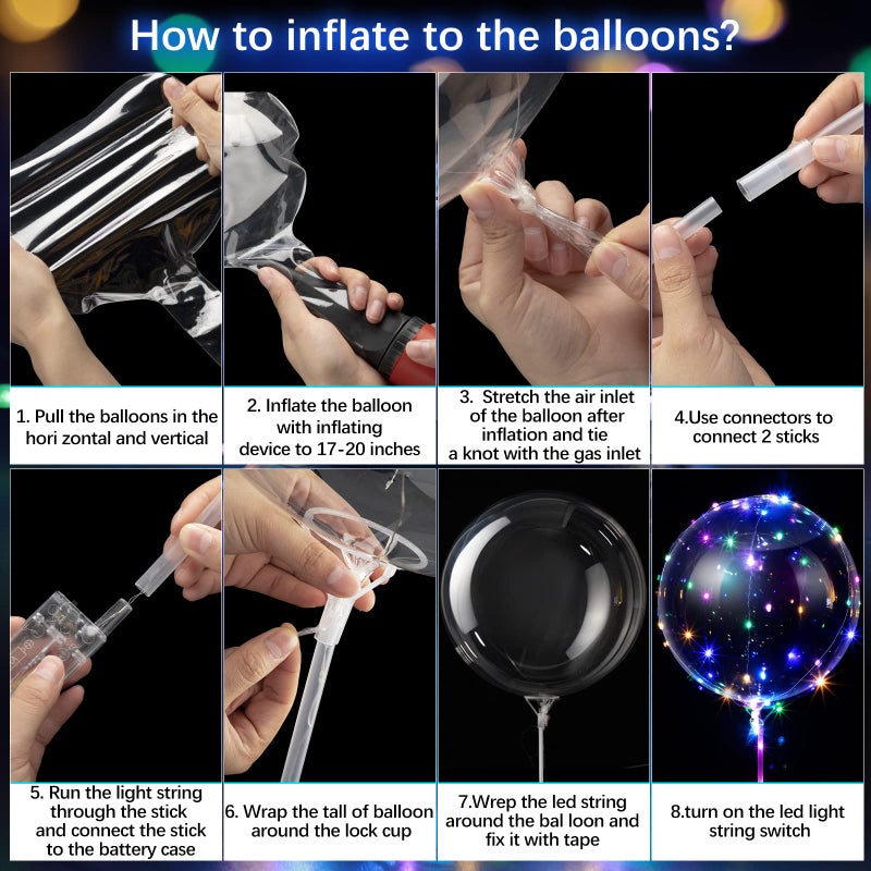 Vinsot 30 Pack LED Bobo Balloons Light Up Balloons Clear Helium Bubble Bobo Glow with String Lights for Parties Birthday Wedding Decoration(Multi Color Light 20 Inch) - Image 4
