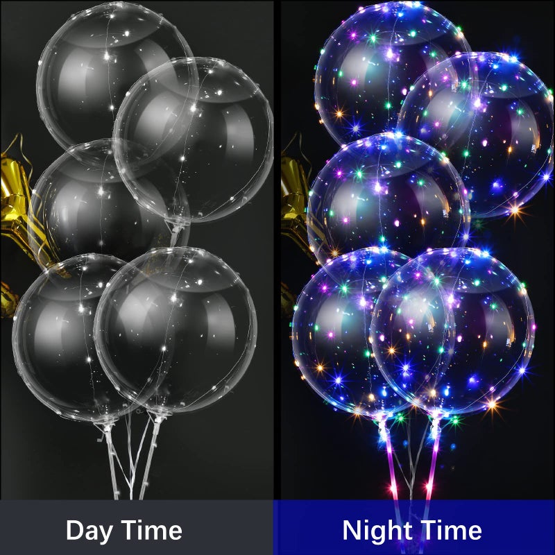 Vinsot 30 Pack LED Bobo Balloons Light Up Balloons Clear Helium Bubble Bobo Glow with String Lights for Parties Birthday Wedding Decoration(Multi Color Light 20 Inch) - Image 3