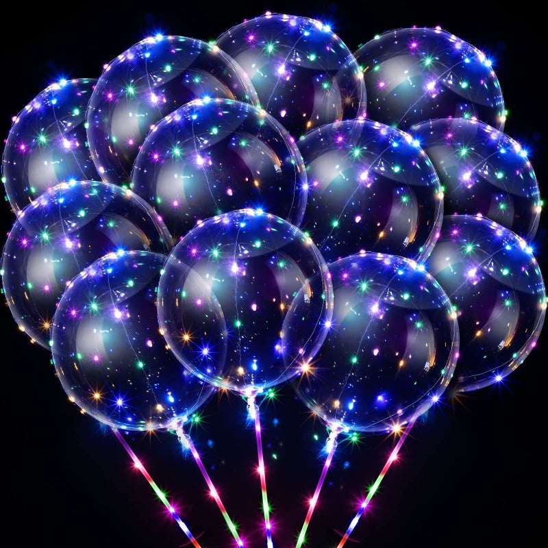 Vinsot 30 Pack LED Bobo Balloons Light Up Balloons Clear Helium Bubble Bobo Glow with String Lights for Parties Birthday Wedding Decoration(Multi Color Light 20 Inch) - Image 1