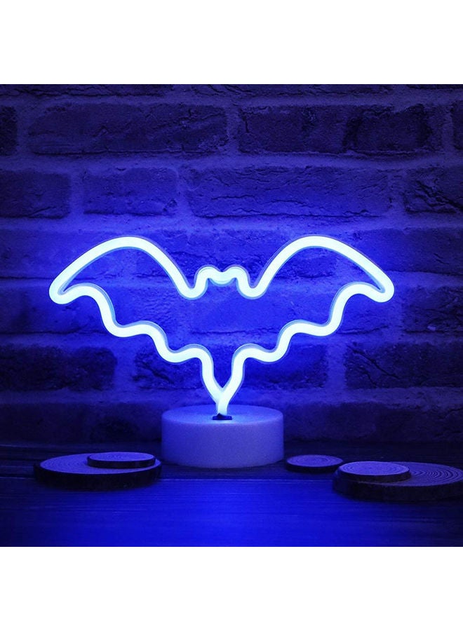 Neon Sign LED Bat Shape Light with Holder Base for Room Decor Blue 28 x 10 x 18cm - Image 2