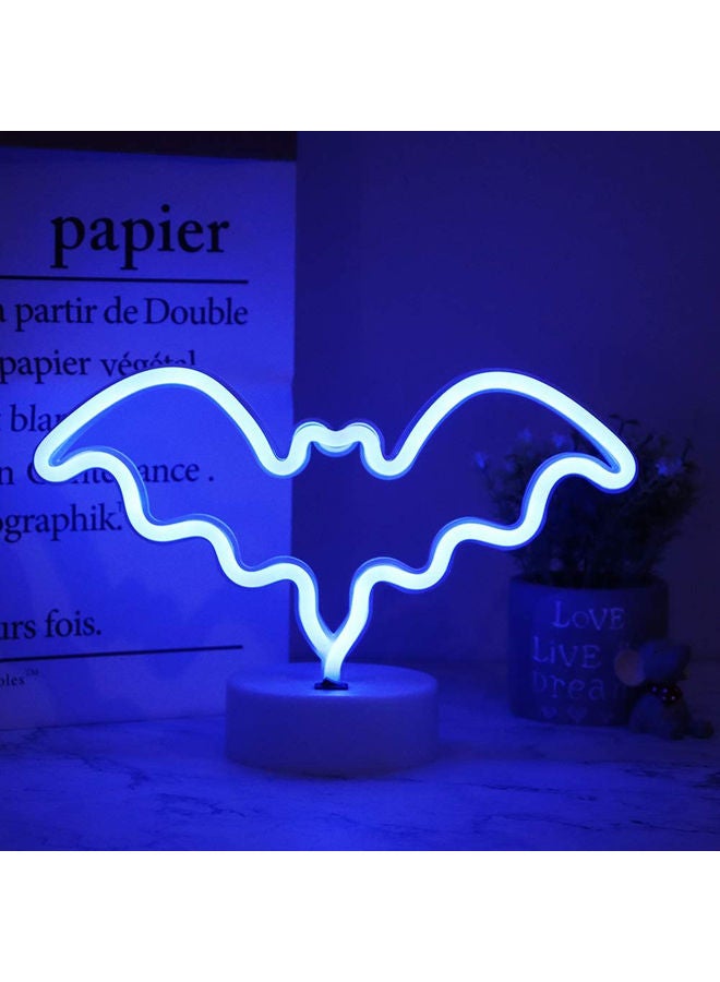 Neon Sign LED Bat Shape Light with Holder Base for Room Decor Blue 28 x 10 x 18cm - Image 1