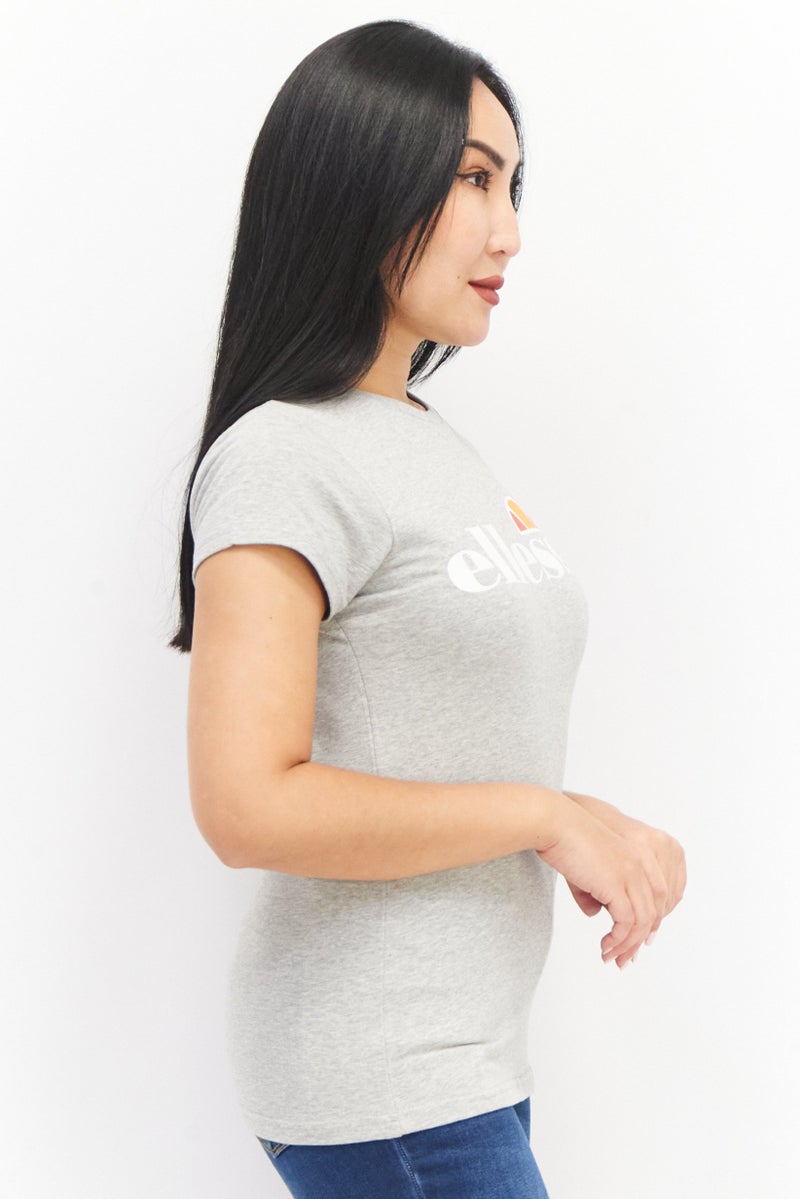 Ellesse Women Round Neck Cap Sleeve Brand Logo T-Shirt, Grey Combo - Image 3