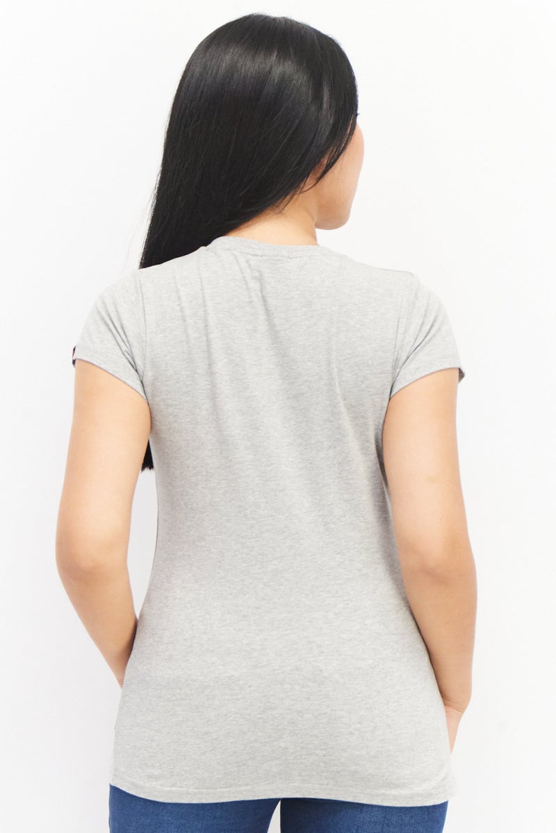 Ellesse Women Round Neck Cap Sleeve Brand Logo T-Shirt, Grey Combo - Image 2