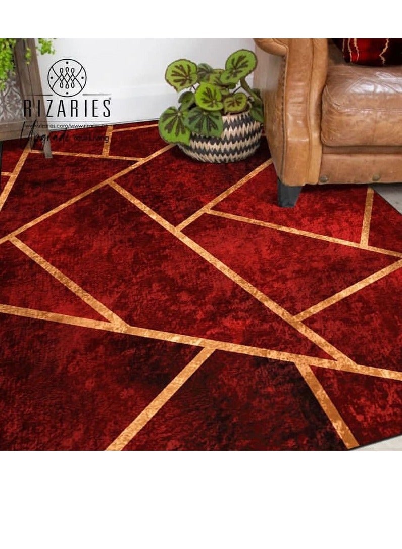 RIZARIES Maroon & Gold Centerpiece Rug, Fabric, Rectangle - Image 1
