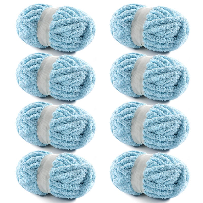 NDICANG 8 Pack Chunky Yarn for Hand Knitting - Chunky Chenille Blanket Yarn for Crocheting - Jumbo Fluffy Yarn for Crochet - Super Bulky Yarn 25 yds 7.7 oz Each Skein (Lake Blue) - Image 1