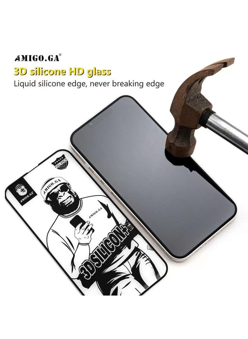 AMIGO.GA Iphone 14 Pro Max Privacy 3D Silicon+ Glass Premium Screen Protector Full Stick Anti Dust Waterproof - Image 2