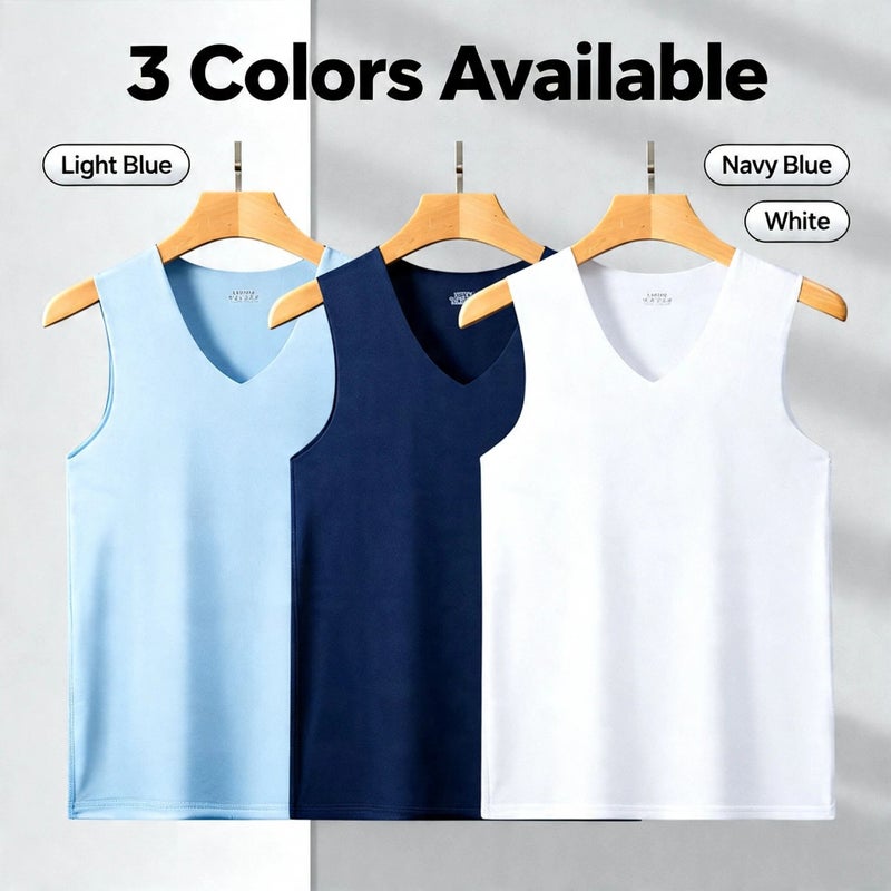 general Men's Ice Silk V-Neck Vest Sleeveless Body Sculpting Fit Summer Slim - Image 2