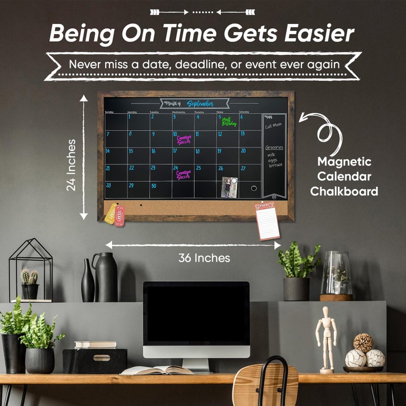 Loddie Doddie Framed Magnetic Chalkboard Calendar - 36 in x 24 in Alloy Steel Frame - Magnet Display for Photos & Notes - Chalkboard Calendar for Wall Organization - Menu Board for Kitchen Meals - Image 2
