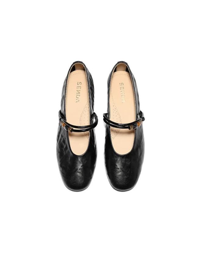 Senda a Mary Jane Women's Spring New Lambskin Textured Flats Xwf01aq6 Black Size 39 - Image 2